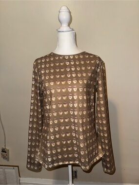 Long Sleeve Brown indigenous designer elk teeth pattern Tee - Women